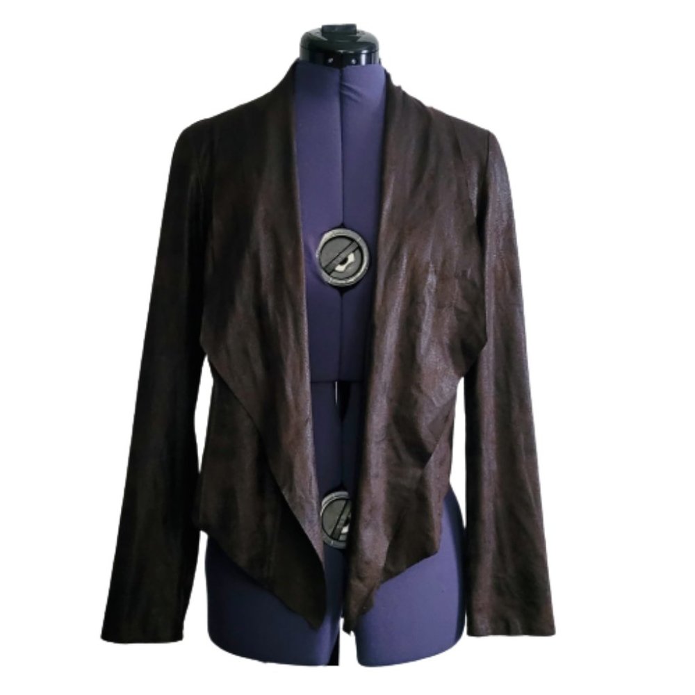 Knox Rose Dark Brown Faux Suede Drape Front Light Jacket Women's Size Small